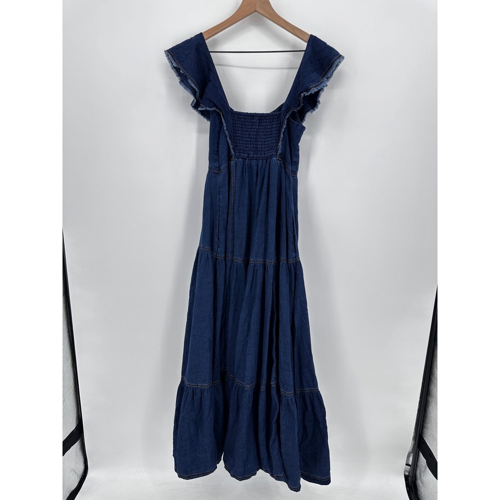 Pilcro Sweetheart Flutter Sleeve Denim Button Down Maxi Dress Small Blue Pockets - Picture 8 of 14